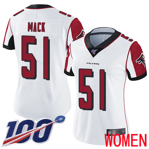 Atlanta Falcons Limited White Women Alex Mack Road Jersey NFL Football 51 100th Season Vapor Untouchable